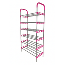 Nordic Wind Pink 6 Tier 18 Shoe Steel Rack - Pink 6 Tiers Holds Up to 18 Pairs of Shoes Thickened Steel Pipe with Durable Plastic Connectors Multi-Layer Open Frame Design for Easy Access Anti-Splash Surface with Corrosion-Resistant Finish Easy Tool-Free A