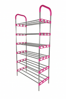 Nordic Wind Pink 6 Tier 18 Shoe Steel Rack - Pink 6 Tiers Holds Up to 18 Pairs of Shoes Thickened Steel Pipe with Durable Plastic Connectors Multi-Layer Open Frame Design for Easy Access Anti-Splash Surface with Corrosion-Resistant Finish Easy Tool-Free A
