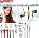 Promate Chrome Metallic Multifunction Stereo Headphones With Mic - Champagne 1 Year Warranty