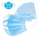 Casey 3 Ply Disposable Face Mask with Earloop 50 Per Pack - Non-Woven Flexible Nose Piece 3 Layer Fabric Ensure High Filtration Efficiency and Absorption Colour Blue