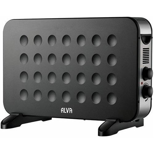 Alva Electric Convection Heater- Compact 2000w Electric Convection Heater 2 Heat Settings Thermostat Knob Low Noise Operation Sturdy Feet Design Heating Area: 22-26 m²Colour Black 1 Year Warranty