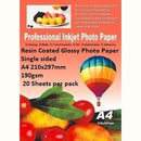 E-Box Resin Coated Glossy Photo Paper-Single sided A4 210x297mm-190gsm- 20 Sheets per pack