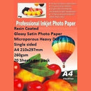 E-Box Resin Coated Glossy Satin Photo Paper- Microporous Heavy Duty Single sided A4 210x297mm-260gsm-20 Sheets per pack