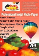 E-Box Resin Coated Glossy Satin Photo Paper- Microporous Heavy Duty Single sided A4 210x297mm-260gsm-20 Sheets per pack