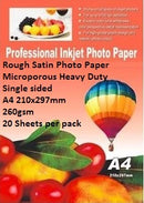 E-Box Rough Satin Photo Paper- Microporous Coated Heavy Duty- Single sided A4 210x297mm-260gsm-20 Sheets per pack