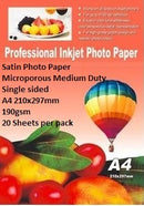 E-Box Satin Photo Paper- Microporous Coated Medium Duty - Single sided A4 210x297mm-190gsm-20 Sheets per pack