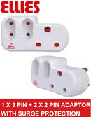 Ellies Power Socket Extension Adaptor with Surge protection-1 x 3 Pin 16A Socket and 2 x 2 Pin 5A Euro sockets OEM Poly bag 6 months Warranty