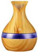 Casey Ultrasonic Aroma Portable Humidifier Light Wood Grain Finish- 300ml Water Capacity Vase Shaped Design 7 Soothing LED Lights USB Powered Purifies And Humidifies Air For Home Office And Car