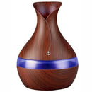 Casey Ultrasonic Aroma Portable Humidifier Dark Wood Grain Finish - 300ml Water Capacity Vase Shaped Design 7 Soothing LED Lights USB Powered Purifies And Humidifies Air For Home Office And Car