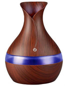 Casey Ultrasonic Aroma Portable Humidifier Dark Wood Grain Finish - 300ml Water Capacity Vase Shaped Design 7 Soothing LED Lights USB Powered Purifies And Humidifies Air For Home Office And Car