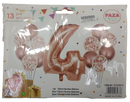 Casey 13pc Rose Gold and White Balloon Set Nr.4 - 13Pc set consisting of 1 x 81cm Number Balloon 6pc 30.5cm Rose Gold Balloons 6pc 30.5cm Confetti Balloons
