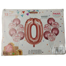 Casey 13pc Rose Gold and White Balloon Set Nr.0 - 13Pc set consisting of 1 x 81cm Number Balloon 6pc 30.5cm Rose Gold Balloons 6pc 30.5cm Confetti Balloons