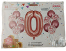 Casey 13pc Rose Gold and White Balloon Set Nr.0 - 13Pc set consisting of 1 x 81cm Number Balloon 6pc 30.5cm Rose Gold Balloons 6pc 30.5cm Confetti Balloons