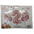 Casey 13pc Rose Gold and White Balloon Set Nr.2 - 13Pc set consisting of 1 x 81cm Number Balloon 6pc 30.5cm Rose Gold Balloons 6pc 30.5cm Confetti Balloons