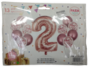 Casey 13pc Rose Gold and White Balloon Set Nr.2 - 13Pc set consisting of 1 x 81cm Number Balloon 6pc 30.5cm Rose Gold Balloons 6pc 30.5cm Confetti Balloons