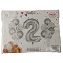 Casey 13pc Silver and White Balloon Set Nr.2 - 13Pc set consisting of 1 x 81cm Number Balloon 6pc 30.5cm Silver Balloons 6pc 30.5cm Confetti Balloons