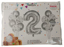Casey 13pc Silver and White Balloon Set Nr.2 - 13Pc set consisting of 1 x 81cm Number Balloon 6pc 30.5cm Silver Balloons 6pc 30.5cm Confetti Balloons