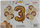 Casey 13pc Gold and White Balloon Set Nr.3 - 13Pc set consisting of 1 x 81cm Number Balloon 6pc 30.5cm Gold Balloons 6pc 30.5cm Confetti Balloons