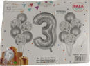 Casey 13pc Silver and White Balloon Set Nr.3 - 13Pc set consisting of 1 x 81cm Number Balloon 6pc 30.5cm Silver Balloons 6pc 30.5cm Confetti Balloons