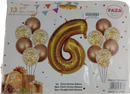 Casey 13pc Gold and White Balloon Set Nr.6 - 13Pc set consisting of 1 x 81cm Number Balloon 6pc 30.5cm Gold Balloons 6pc 30.5cm Confetti Balloons