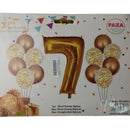 Casey 13pc Gold and White Balloon Set Nr.7 - 13Pc set consisting of 1 x 81cm Number Balloon 6pc 30.5cm Gold Balloons 6pc 30.5cm Confetti Balloons