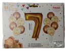 Casey 13pc Gold and White Balloon Set Nr.7 - 13Pc set consisting of 1 x 81cm Number Balloon 6pc 30.5cm Gold Balloons 6pc 30.5cm Confetti Balloons