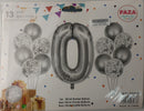 Casey 13pc Silver and White Balloon Set Nr.0 - 13Pc set consisting of 1 x 81cm Number Balloon 6pc 30.5cm Silver Balloons 6pc 30.5cm Confetti Balloons