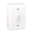 Lesco LSS Range 1 Lever 1 Way Switch Shrink Wrapped Surface Box - Fully assembled complete with extension box and retaining screws Voltage: 220-240V Height: 100mm Width: 50mm Material: Polycarbonate Colour White Sold as a Single unit 3 Months Warranty