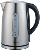 Midea Deluxe Stainless Steel Kettle - 1.7 Litres Capacity 1850 to 2200 Watts Auto Switch Off For Safety Cord Free Easy with Pop-up Lid Neon Power Indicator On Capacity Indicator to Avoid Overfilling High Quality Precision Thermostat 1 Year Warranty.