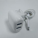 Nesty GRTA003 Dual USB Port Wall Charger- 2 Pin EU Power Adaptor 2 x USB Ports 2.4A Fast Quick Charging 100V-240V Input 5 Volt Output Includes 1 Metre Micro USB Cable Colour White