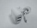 Nesty GRTA003 Dual USB Port Wall Charger- 2 Pin EU Power Adaptor 2 x USB Ports 2.4A Fast Quick Charging 100V-240V Input 5 Volt Output Includes 1 Metre Micro USB Cable Colour White