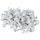 Noble Round Cable Clips 10mm White 100 Pieces per pack - The Noble 6mm Round Cable Clips with Nail are used to attach cables to walls ceilings or the floor for a cleaner look and organized. Helps prevent damage to cables and eliminates tangling. For offic