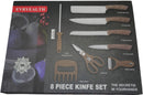 EVRYEALTH 8pc Knife Set - 8 inch side knife 8 inch Chef Knife 8 inch Meat Cleaver 3.5 inch Peel knife Melon planer Scissors Meat claws knife Sharpening rod