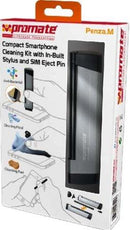Promate Penza.M Compact Smartphone Cleaning Kit with In-Built Stylus and SIM Eject Pinauto-drip pad which releases just the right amount of cleaning liquid and a pin to eject SIM card from your iPhoneall fitted in one portable compact case The Penza.M is