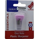 Marlin 1 Hole Plastic Sharpener - One Hole With Container Smooth Sharpening Sharp And Strong Blade Hinged Lid Prevents Spillage Of Shaving Suitable For Use With Standard Pencils Not For Children Under 3 Years Of Age Non Toxic Pink Colour