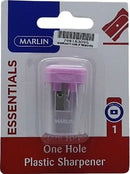 Marlin 1 Hole Plastic Sharpener - One Hole With Container Smooth Sharpening Sharp And Strong Blade Hinged Lid Prevents Spillage Of Shaving Suitable For Use With Standard Pencils Not For Children Under 3 Years Of Age Non Toxic Pink Colour