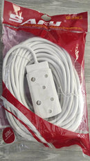 Noble Safy 20m Multi Plug Coupler Extension Cord Lead With Dual 3 Pin Sockets-16A Rated Plugs 250V Power Up 2 Appliances At Once Suitable For Home Use Colour White Sold as a Single unit 3 Months Warranty