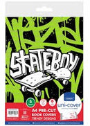 Marlin A4 Pre-Cut Book Covers Stakeboy 5pack - High Quality Durable Plastic Trendy Stakeboy Designs Saves Time with Uni-Cover System Ideal For A4 Size Documents