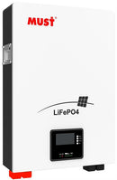 Solarix Must 51.2V 100Ah LiFePo4 Single Battery Module-LCD Control Panel Advanced BMS With Current Limiting Factor Normal Voltage: 51.2V Rated Capacity (5HR):110Ah Total Usable 4.8 kWh Maximum Continuous Charging 100A Maximum Continuous Discharging 100A E