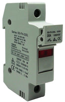Solarix Rail Mount 1 Pole Solar PV (Photovoltaic) DC Fuse Holder With LED Indicator Light -Can hold up to 30A fuse Rated 1000VDC Wire Range 1mm2 To 10mm2 Withstand Rating 20kA Colour White 10x38mm Fuse Links to Be Purchased Separately Colour Beige