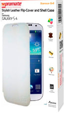 Promate Sansa-S4 Stylish Leather Flip-Cover and Shell Case for Samsung Galaxy S4-White 1 Year Warranty