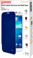 Promate Sansa-S4 Stylish Leather Flip-Cover and Shell Case for Samsung Galaxy S4-Blue 1 Year Warranty
