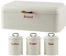 Totally 4 Piece Retro Breadbin And Canister Tin Set Combo - Includes Breadbin And Matching Sugar Coffee Tea Canister Tins Colour White Out Of Box Failure Warranty