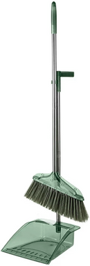 Casey Long Handle Standing Dustpan And Broom Set - Plastic Dustpan With Stainless Steel Long Handle Lightweight Resistant To Corrosion From Water And Most Household Chemicals Allows Sweeping Without Bending Clip Broom To The Dustpan Handle For Convenient