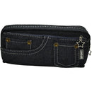 Brainware Dark Blue Denim Pencil Case - Two Zipped Compartments Case Perfect For Organizing Pencils Pens Markers Erasers And Other Small Essentials Can Easily Fit Into School Bag Or Backpack Rectangular Shape Dark Blue Colour .