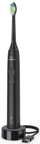 Philips Sonicare 3100 Series Electric Toothbrush - 3100 Series W2 Optimal Black Brush Heads Rechargeable 14 Days Operating Time Lithium ION Battery Type Light Shows Battery Status Slim Ergonomic Design Removes Up To 3x More Plaque Quadpacer and SmarTimer