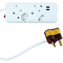 Ellies Surge Multiplug Adaptor - 4 Way 2x16A 1x5A 1xSchuko Socket 2xUSB 3680W Max Connected Load 30cm Lead 0.4m Cord Overload Protected 6 Months Warranty.