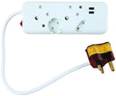 Ellies Surge Multiplug Adaptor - 4 Way 2x16A 1x5A 1xSchuko Socket 2xUSB 3680W Max Connected Load 30cm Lead 0.4m Cord Overload Protected 6 Months Warranty.