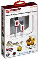 Promate linkMate.U3 Premium Super-Speed Type-A to Type-B USB 3.0 Cableconnects to compatible printer scanner or other USB peripherals for super-speed data transmission. Made from flexShield™ PVC coated copper material this USB 3.0 cable delivers data tran