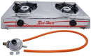 Casey Red Heart 2 Plate Stainless Steel Gas Stove-High Flame Burner For Faster Cooking Stainless Steel Body Variable Burner Control Automatic Ignition Use LPG Gas Includes Hose And Regulator 6 Months Warranty